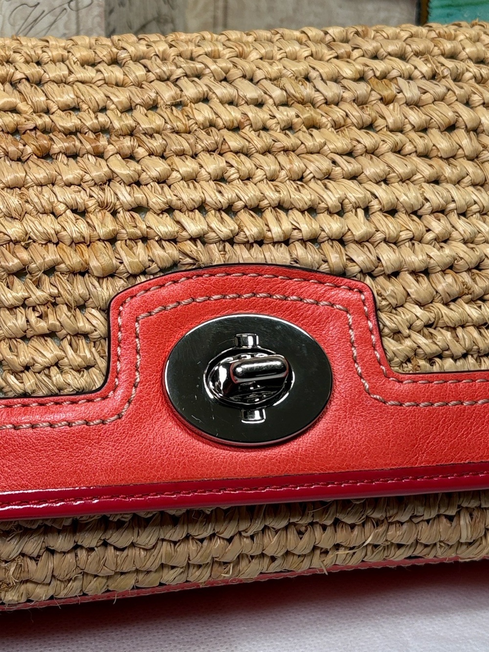 Coach Straw Raffia Woven Wristlet Clutch Wallet Bag #49103 EUC - Picture 2 of 11